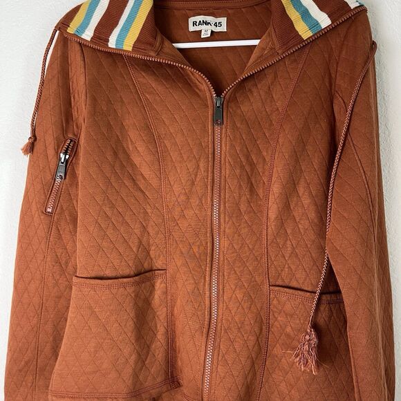 Rank 45 quilted sweatshirt jacket pumpkin rust full zip womens size M 226 - Picture 4 of 7